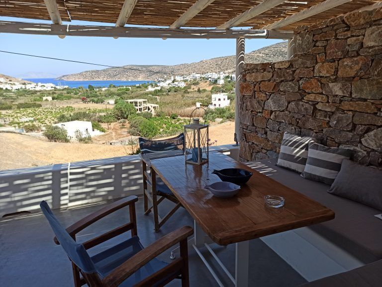 kykladonisia-Outdoors-private terrace Outdoors there is a private terrace appointed with a built-in lounges and dinning area while the view of the Aegean Sea is breathtaking..